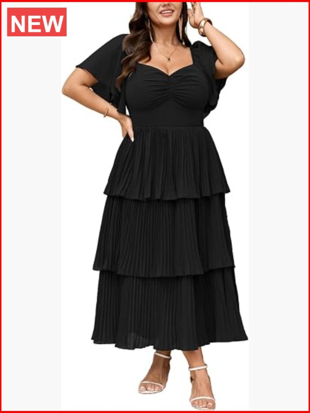 Plus Size Chiffon Formal Dress Sweetheart Neck Tiered Maxi